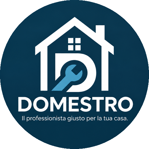 Logo DOMESTRO: casa con lettera D e chiave inglese